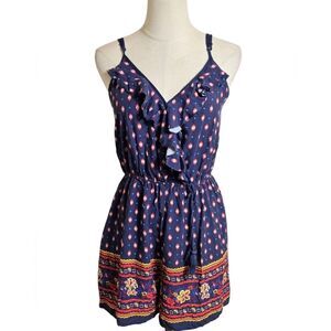 Xhiliration Y2K Navy Floral Boho Print Romper